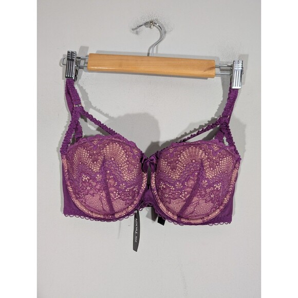 Adore Me Womens Purple Kimmy Pushup Lace Balconette Bra Sz 34DD Sexy Luxe - Picture 1 of 8